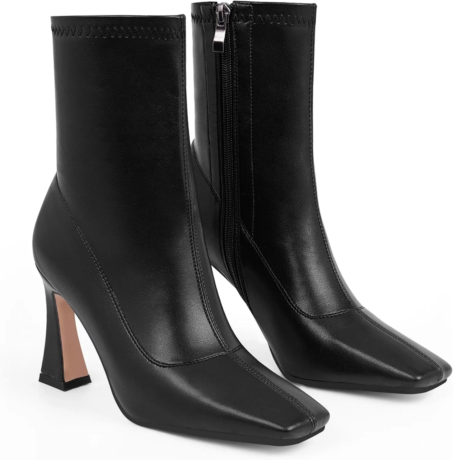 Women's High Heel Fall Ankle Boots Square Toe Side Zipper Dress Booties