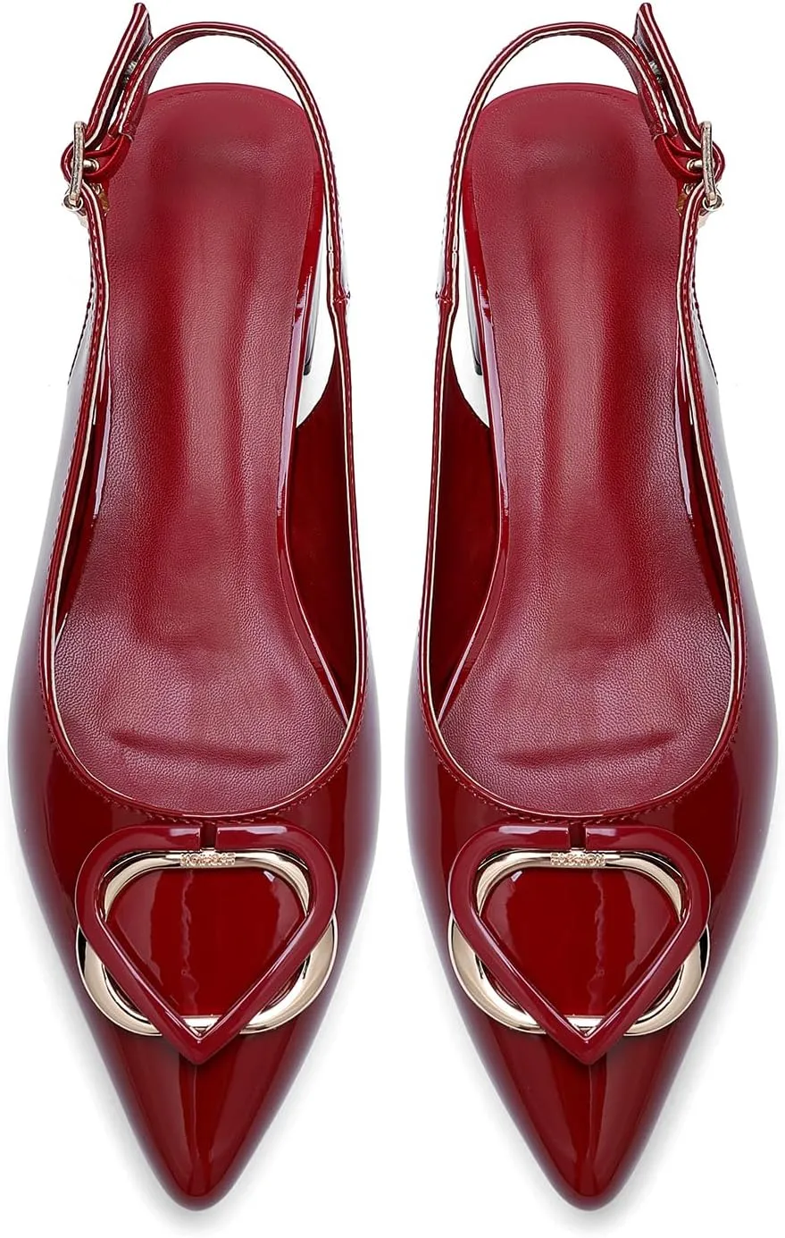 Women's High Heel Pointed Toe Love Metal Buckle Slingback Fashion Prom Shoes