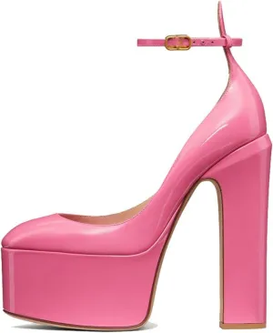 Women's High Heels Shoes Classic Platform Chunky Heels Elegant Round Toe Ankle Strap Pumps Perfect for Everyday Wear and Catwalk