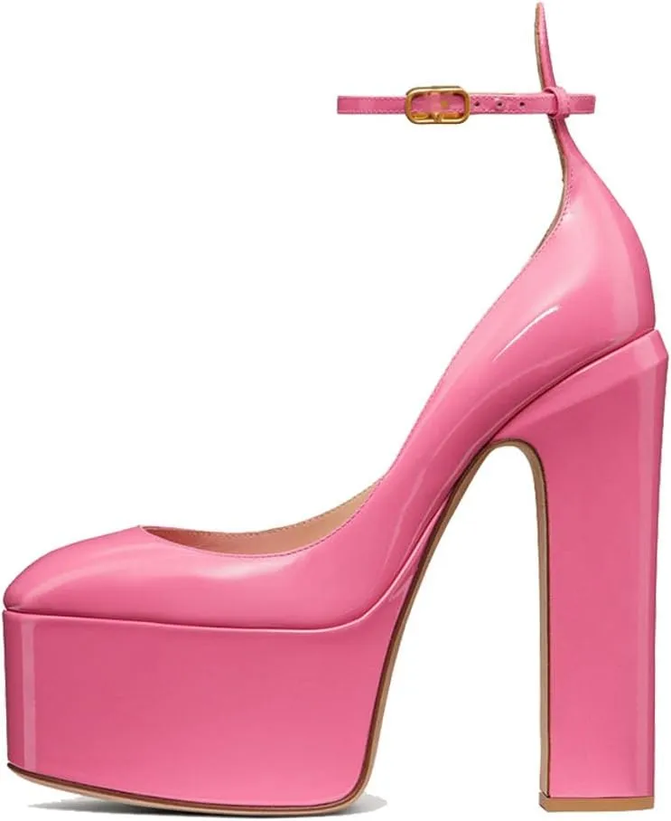 Women's High Heels Shoes Classic Platform Chunky Heels Elegant Round Toe Ankle Strap Pumps Perfect for Everyday Wear and Catwalk
