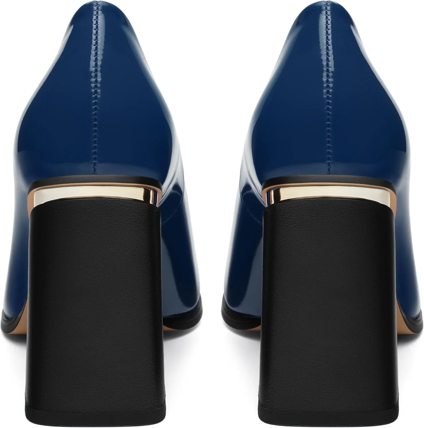 Womens High Heels,Patent Closed Square Toe Slip on Chunky Block Pumps,Elegant Heels,Daily Wedding Party Dress Shoes 3.5IN