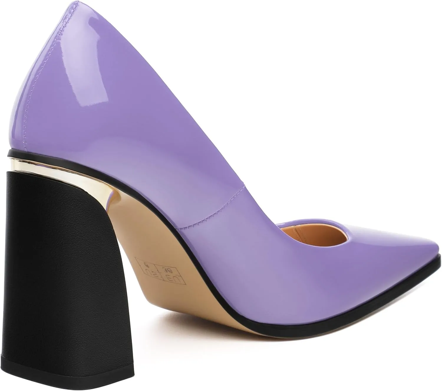 Womens High Heels,Patent Closed Square Toe Slip on Chunky Block Pumps,Elegant Heels,Daily Wedding Party Dress Shoes 3.5IN