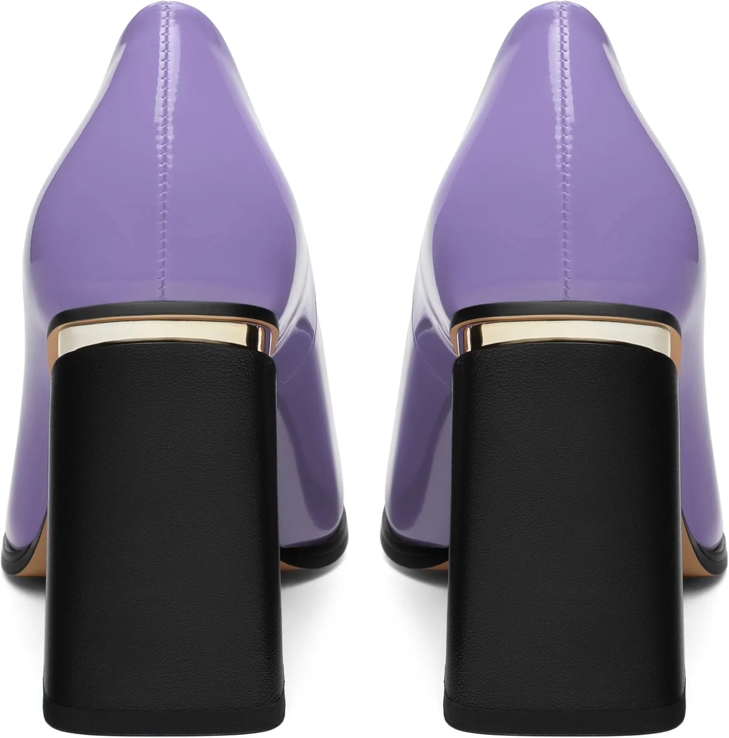 Womens High Heels,Patent Closed Square Toe Slip on Chunky Block Pumps,Elegant Heels,Daily Wedding Party Dress Shoes 3.5IN