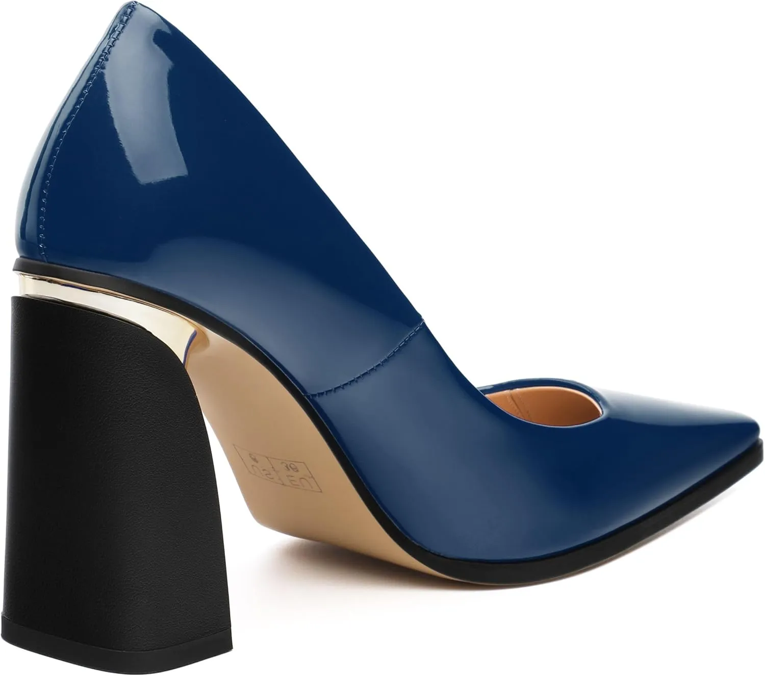 Womens High Heels,Patent Closed Square Toe Slip on Chunky Block Pumps,Elegant Heels,Daily Wedding Party Dress Shoes 3.5IN