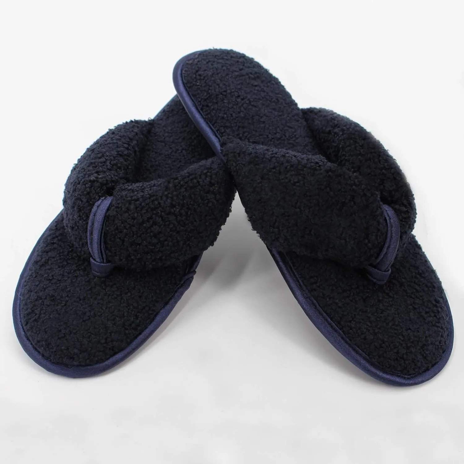 Women’s House Flip Flops Memory Foam Thong Slippers Open Toe Slides With Wool-Like Faux Fur Teddy Fleece
