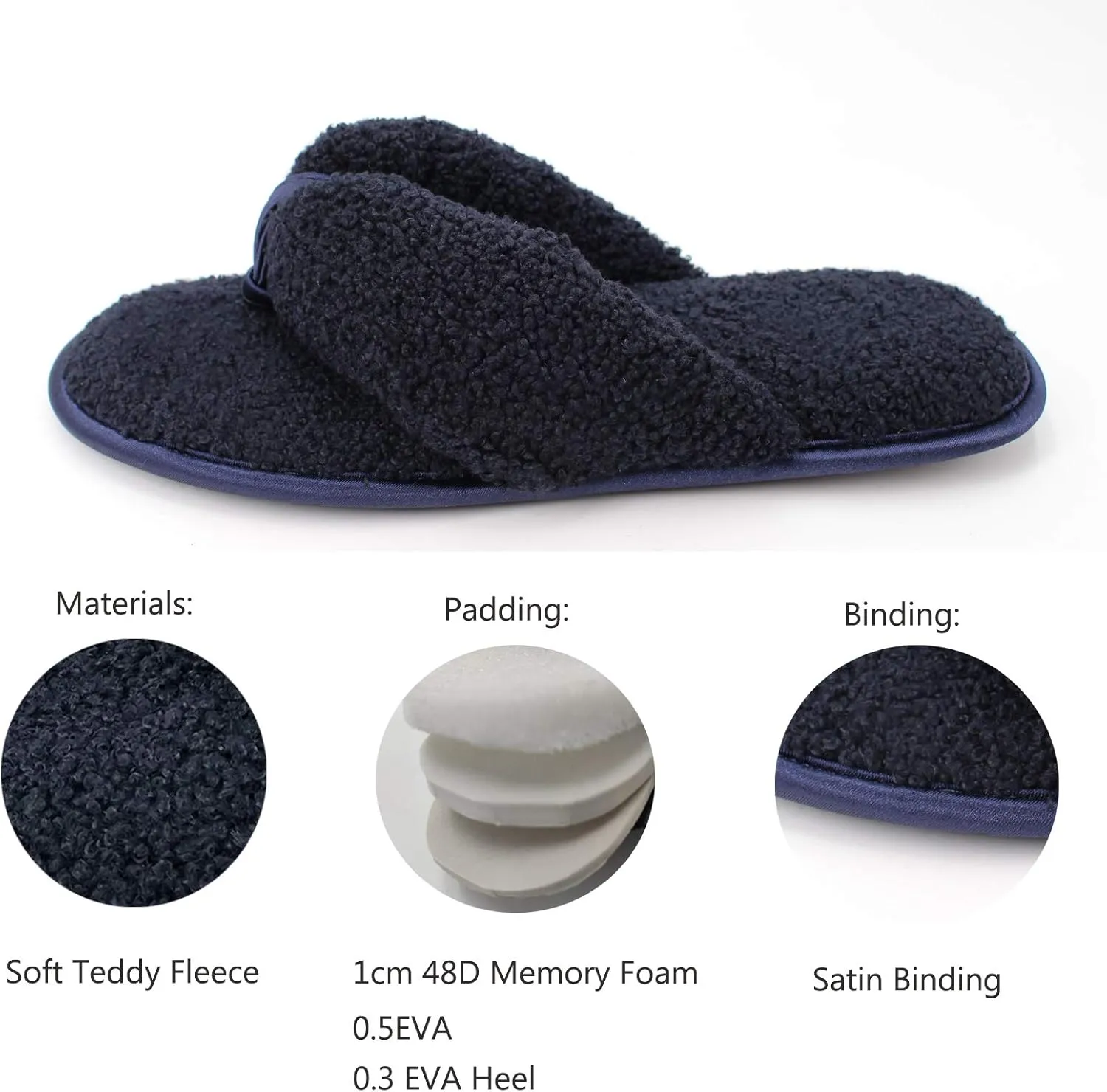 Women’s House Flip Flops Memory Foam Thong Slippers Open Toe Slides With Wool-Like Faux Fur Teddy Fleece