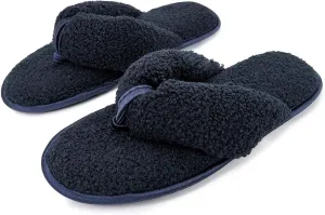 Women’s House Flip Flops Memory Foam Thong Slippers Open Toe Slides With Wool-Like Faux Fur Teddy Fleece