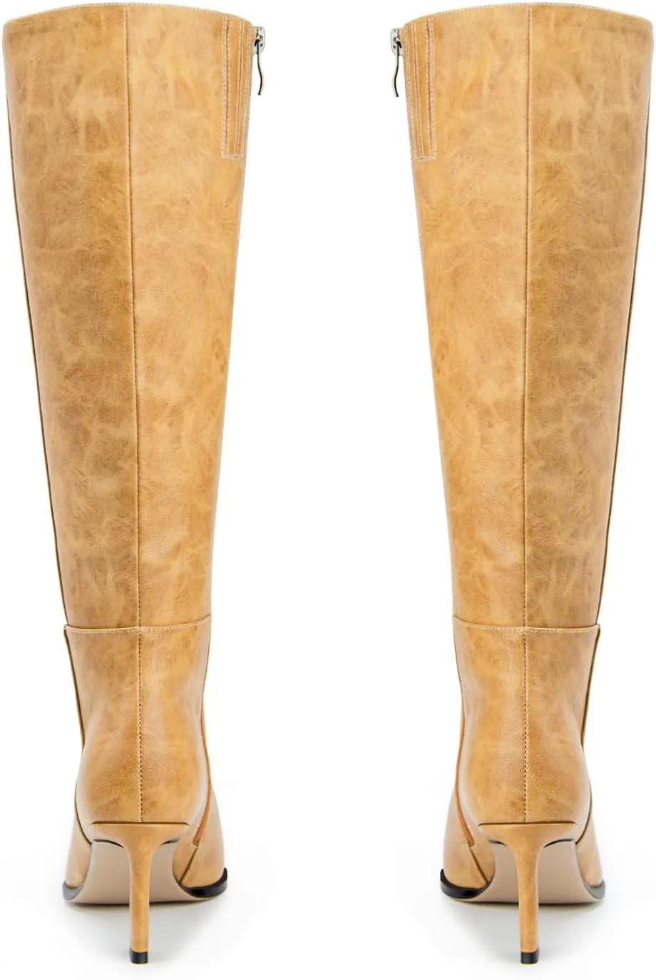Womens Knee High Boots Kitten Heel Pointed Toe Faux Leather Long Boots Stiletto Side Zipper Comfortable Tall Boot