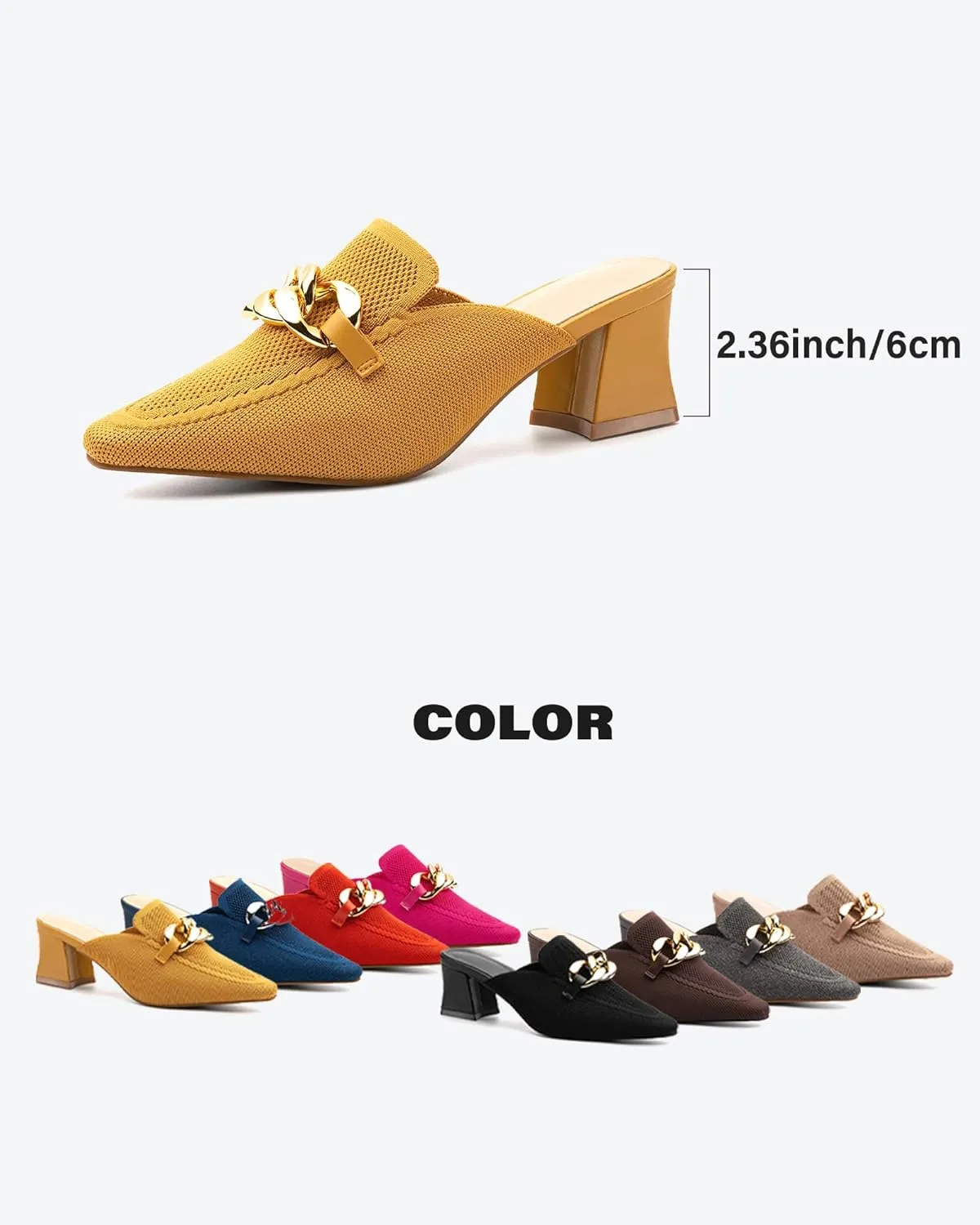 Women's Knit Pointed Toe Chunky Heel Mules, Comfortable Slip-On Sandals for Business and Daily Wear