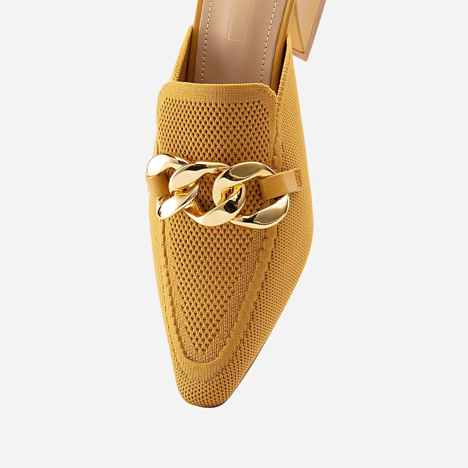 Women's Knit Pointed Toe Chunky Heel Mules, Comfortable Slip-On Sandals for Business and Daily Wear