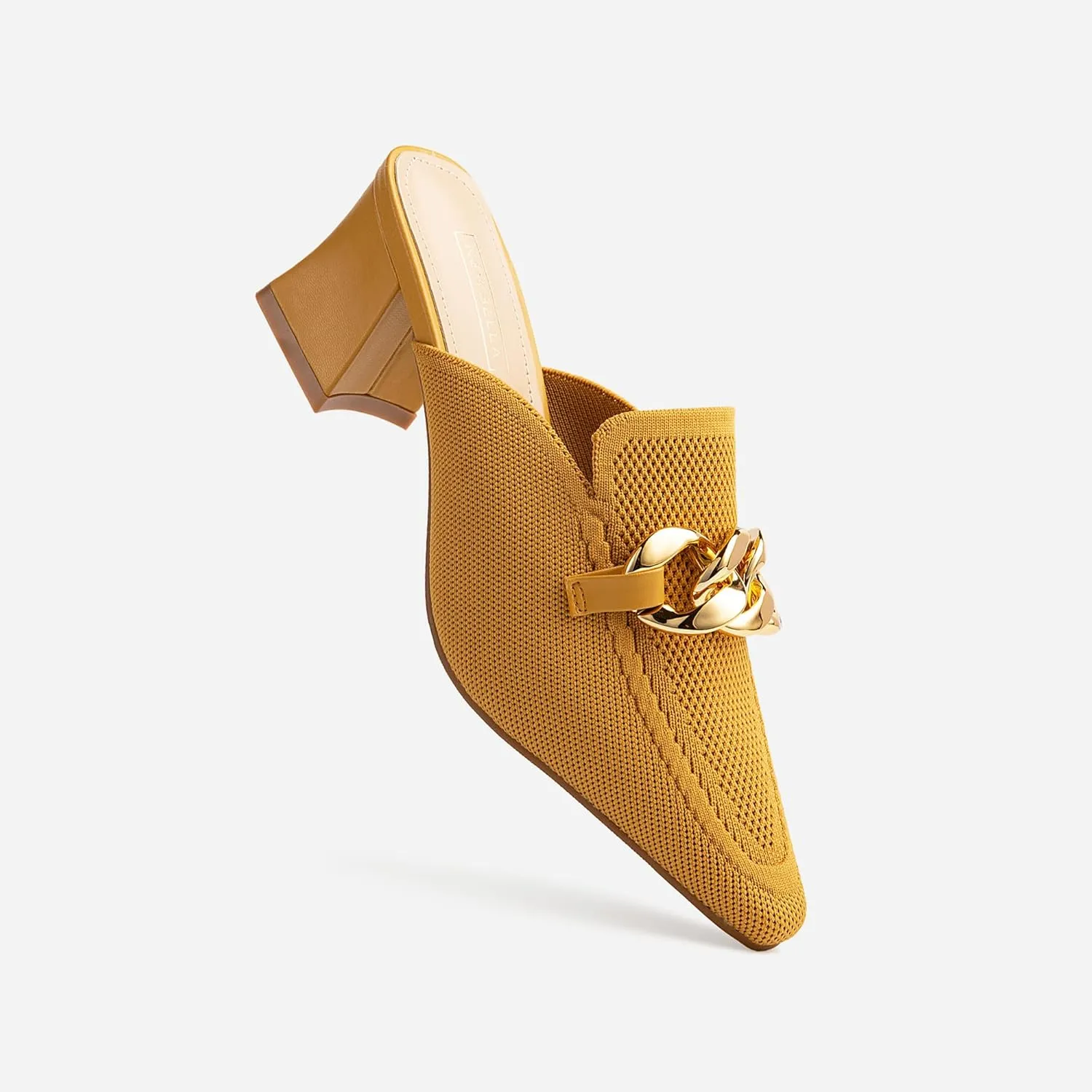 Women's Knit Pointed Toe Chunky Heel Mules, Comfortable Slip-On Sandals for Business and Daily Wear