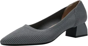 Women's Knit Pumps Block Heel Slip On Sweater Pointed Toe Low Heel Knitted Pumps