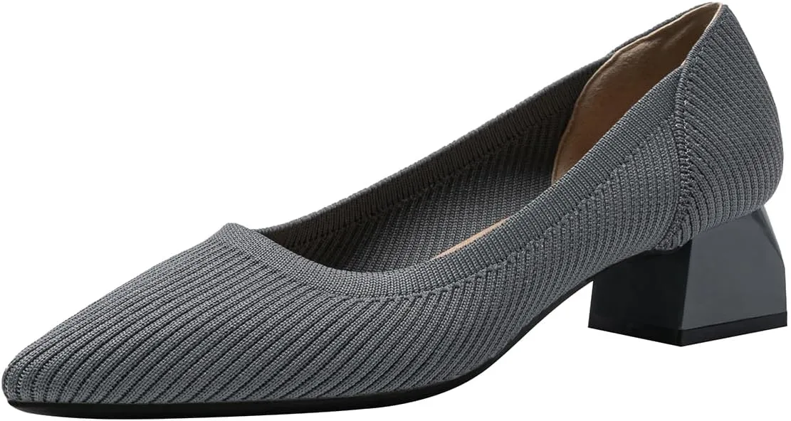 Women's Knit Pumps Block Heel Slip On Sweater Pointed Toe Low Heel Knitted Pumps
