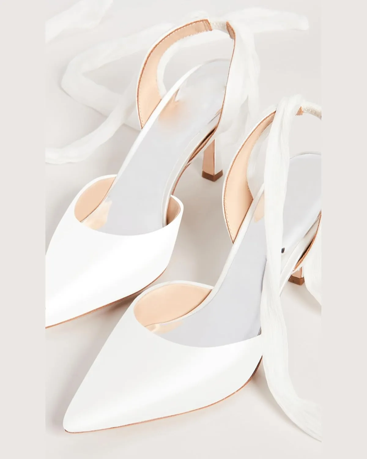 Womens Lace up Satin Heels Bow Pointed Closed Toe Bridal Dress Shoes Low Heel Wedding Elegant Pumps