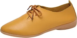Women's Leather Lace Up Oxfords Sneakers Comfortable Slip-On Business Shoes Lightweight Breathable Sneakers Dressy Low Heel Walking Shoes