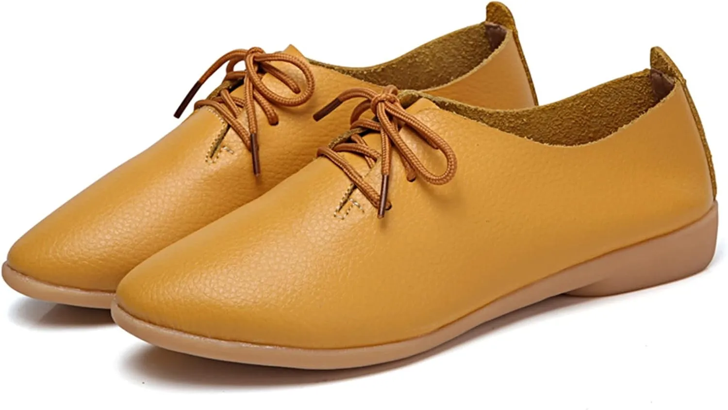 Women's Leather Lace Up Oxfords Sneakers Comfortable Slip-On Business Shoes Lightweight Breathable Sneakers Dressy Low Heel Walking Shoes