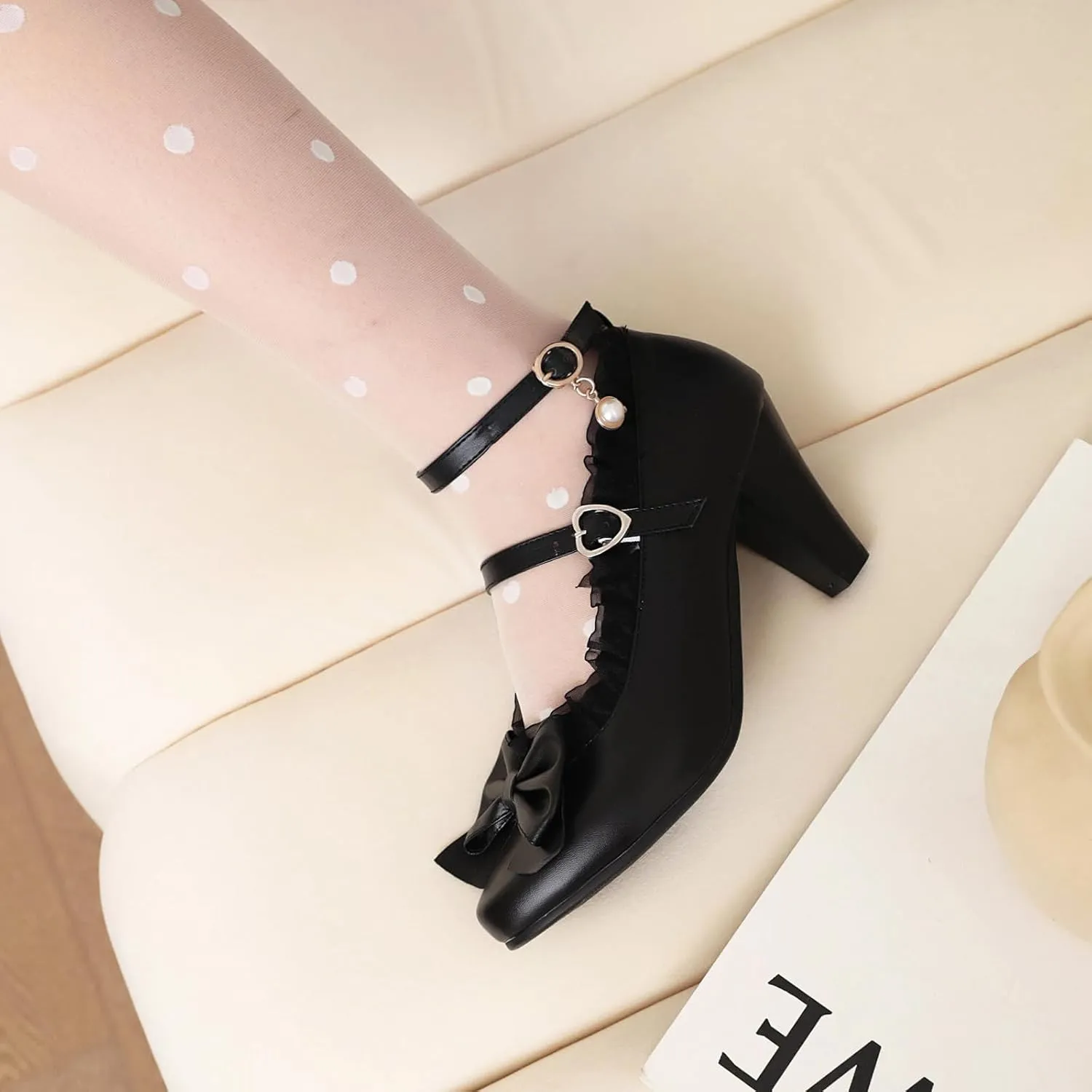 Women's Lolita Ankle Strap Mary Jane Heels, Comfortable Closed Toe Mary Jane Shoes, Cute Vintage Buckle Dress Heeled Pumps