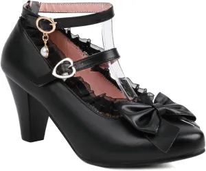 Women's Lolita Ankle Strap Mary Jane Heels, Comfortable Closed Toe Mary Jane Shoes, Cute Vintage Buckle Dress Heeled Pumps