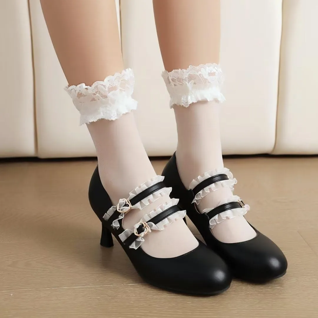 Women's Lolita Ankle Strap Mary Jane Heels, Comfortable Closed Toe Mary Jane Shoes, Cute Vintage Buckle Dress Heeled Pumps