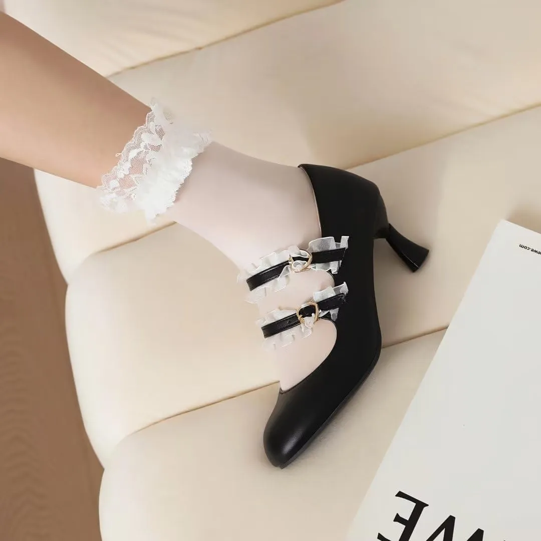 Women's Lolita Ankle Strap Mary Jane Heels, Comfortable Closed Toe Mary Jane Shoes, Cute Vintage Buckle Dress Heeled Pumps