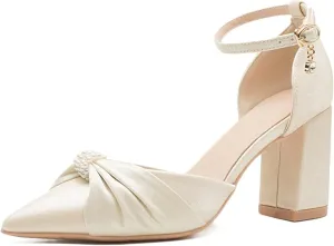 Womens Mid Block Heel Ankle Strap Court Shoes Wedding Bridal Shoes Pumps Ladies