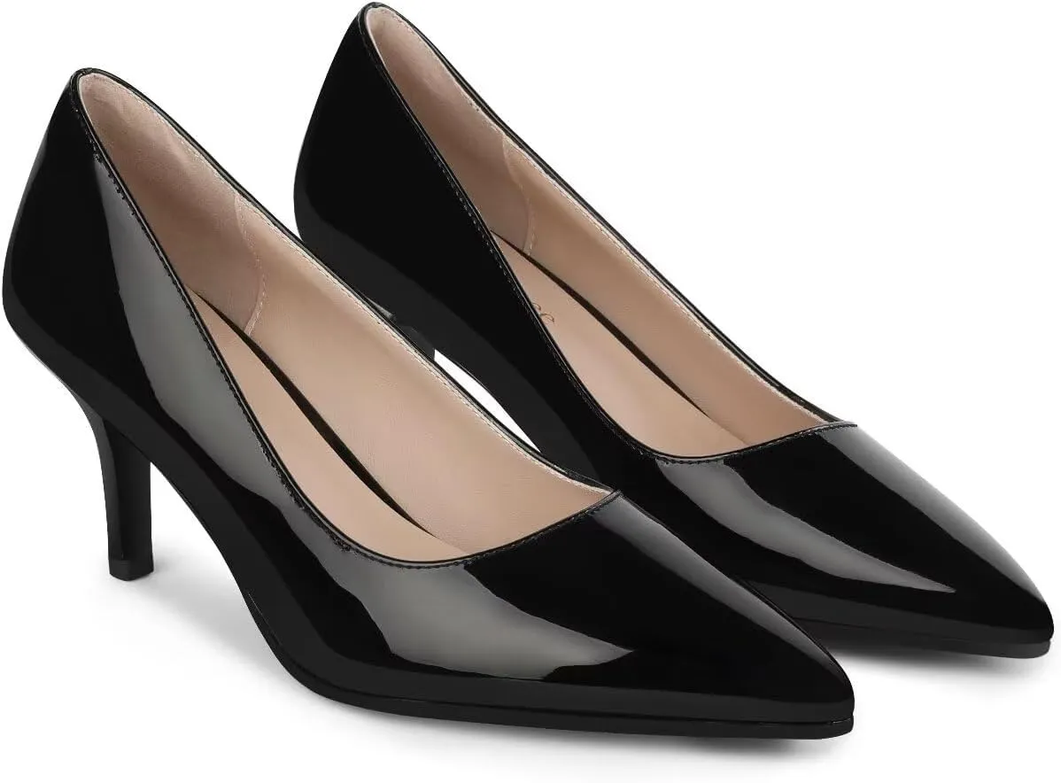 Women's Mid Heel Pumps Stiletto Pointed Toe Slip On Shoes 7cm/2.76" Kitten Heel for Wedding Party Daily Dress Shoes