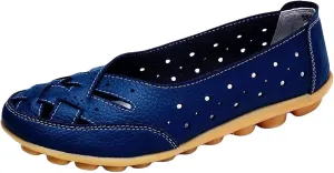 Womens Orthopedic Loafers in Breathable Leather Comfortable Hollow Soft Flats Sandals Summer Casual Slip-On Shoes