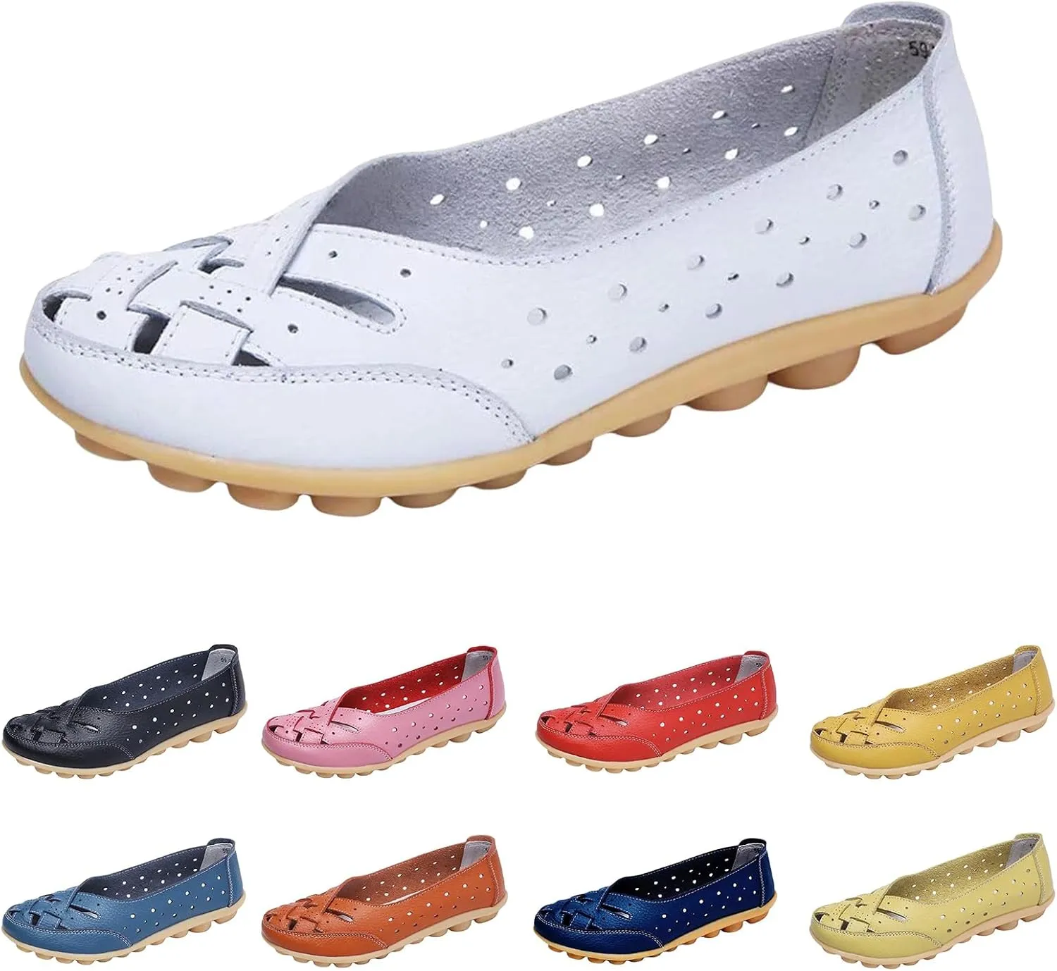 Womens Orthopedic Loafers in Breathable Leather Comfortable Hollow Soft Flats Sandals Summer Casual Slip-On Shoes