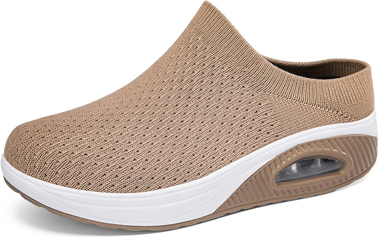 Women's Orthopedic Mule Clogs Closed Round Toe Stretch Knitted Platform Comfortable Breathable Air Cushion Walking Sliipers Open Back Wedge Heel Casual Mules Sneaker with Arch Support