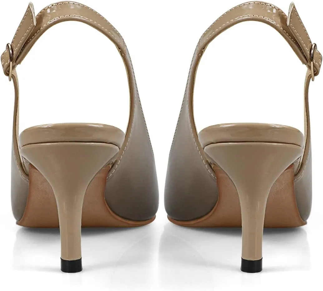Women's Patent Leather Pointed Toe Elegant Kitten Heel Slingback Dress Pump Shoes