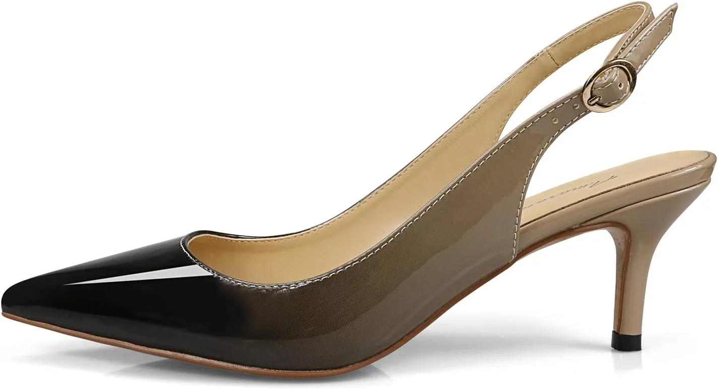 Women's Patent Leather Pointed Toe Elegant Kitten Heel Slingback Dress Pump Shoes