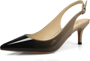 Women's Patent Leather Pointed Toe Elegant Kitten Heel Slingback Dress Pump Shoes