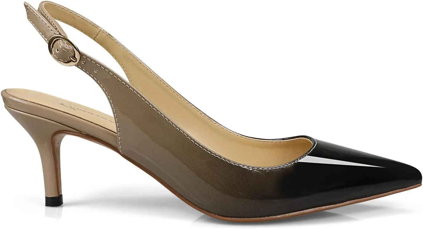 Women's Patent Leather Pointed Toe Elegant Kitten Heel Slingback Dress Pump Shoes