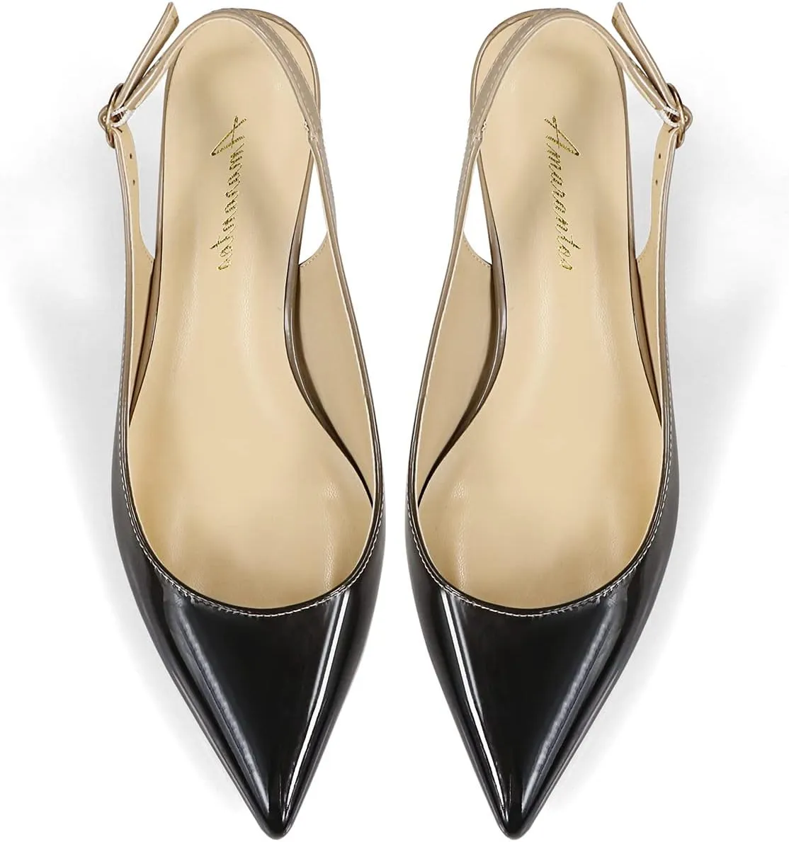 Women's Patent Leather Pointed Toe Elegant Kitten Heel Slingback Dress Pump Shoes