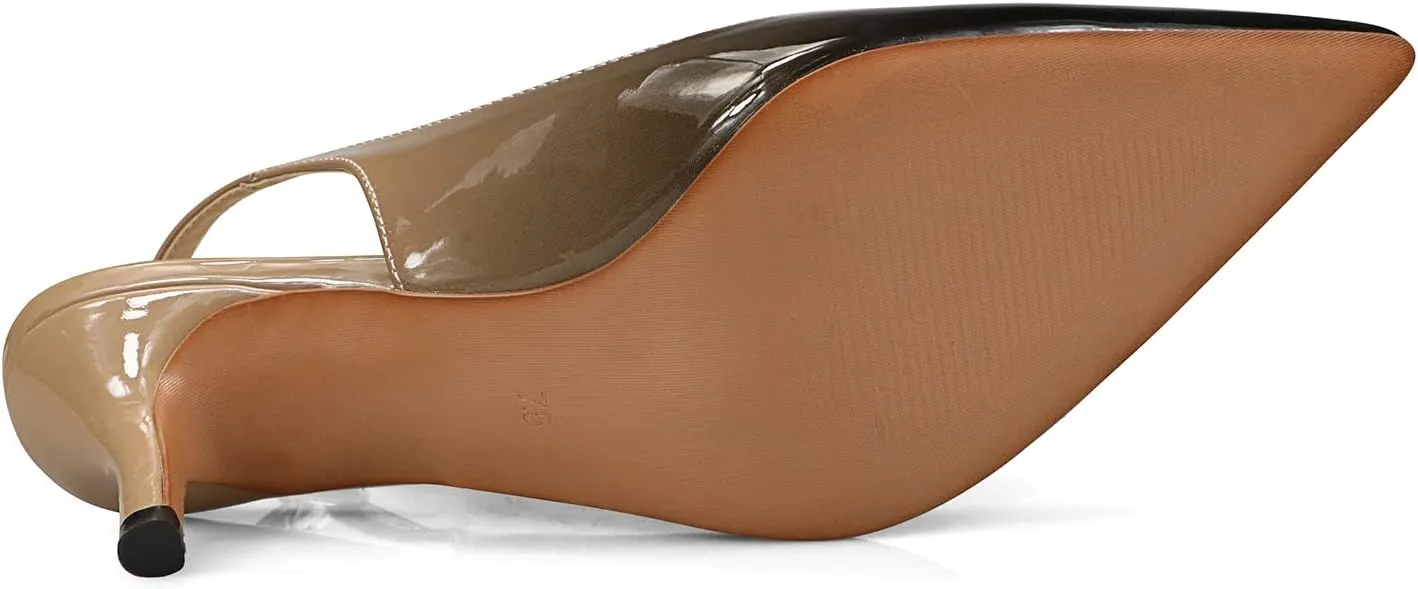 Women's Patent Leather Pointed Toe Elegant Kitten Heel Slingback Dress Pump Shoes