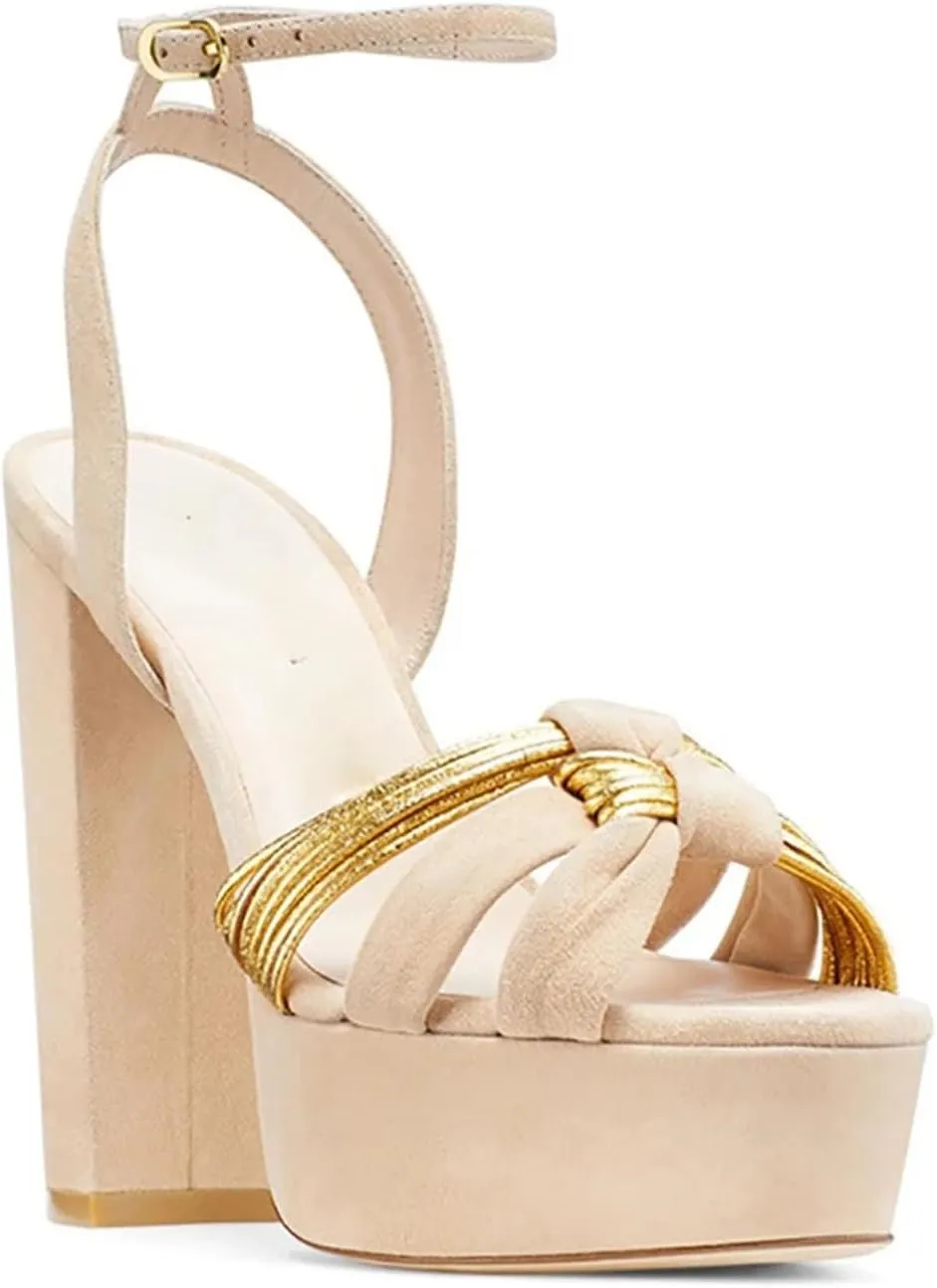 Women's Platform Buckle Sandals, Black Block Heel Party Heels