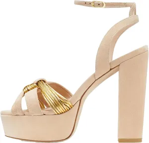 Women's Platform Buckle Sandals, Black Block Heel Party Heels