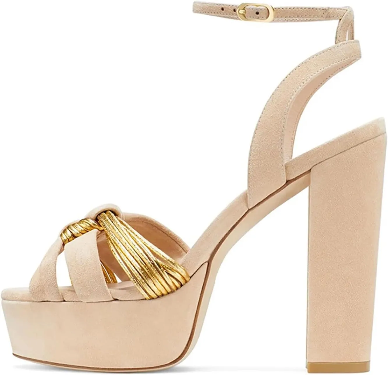 Women's Platform Buckle Sandals, Black Block Heel Party Heels
