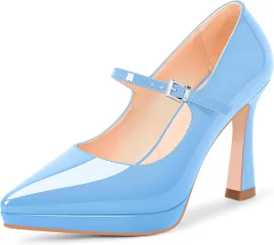 Women's Platform Mary Jane Pumps Pointed Toe Buckle Strap Stiletto High Heel Dress Shoes