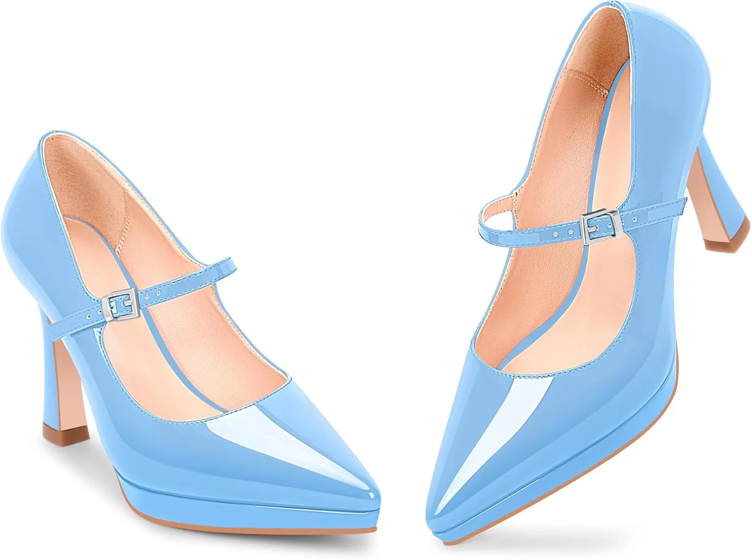 Women's Platform Mary Jane Pumps Pointed Toe Buckle Strap Stiletto High Heel Dress Shoes
