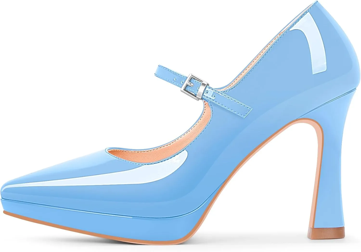 Women's Platform Mary Jane Pumps Pointed Toe Buckle Strap Stiletto High Heel Dress Shoes