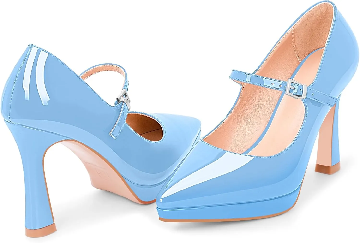 Women's Platform Mary Jane Pumps Pointed Toe Buckle Strap Stiletto High Heel Dress Shoes