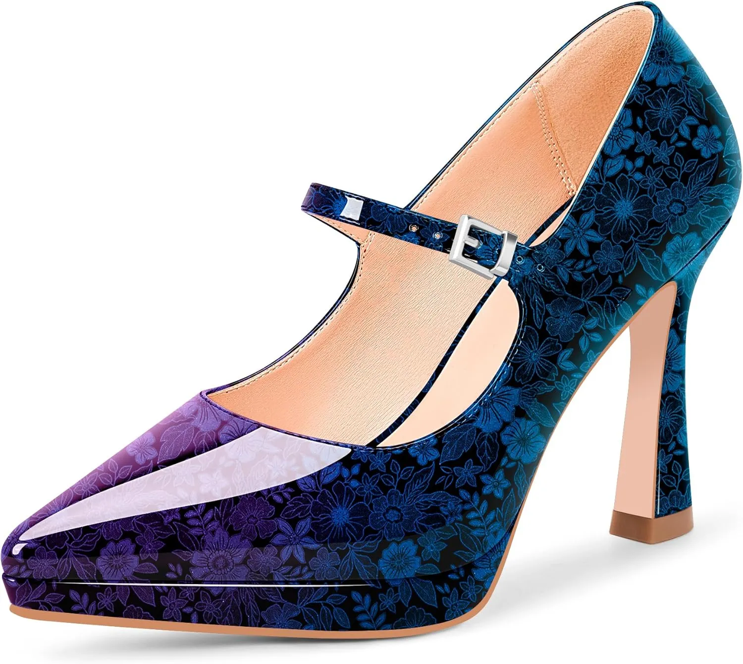 Women's Platform Mary Jane Pumps Pointed Toe Buckle Strap Stiletto High Heel Dress Shoes