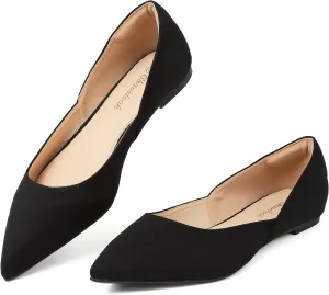 Womens Pointed Toe Black Ballet Flats Comfortable Casual Dress Flats for Women Elegant Memory Foam Flats with Party Wedding