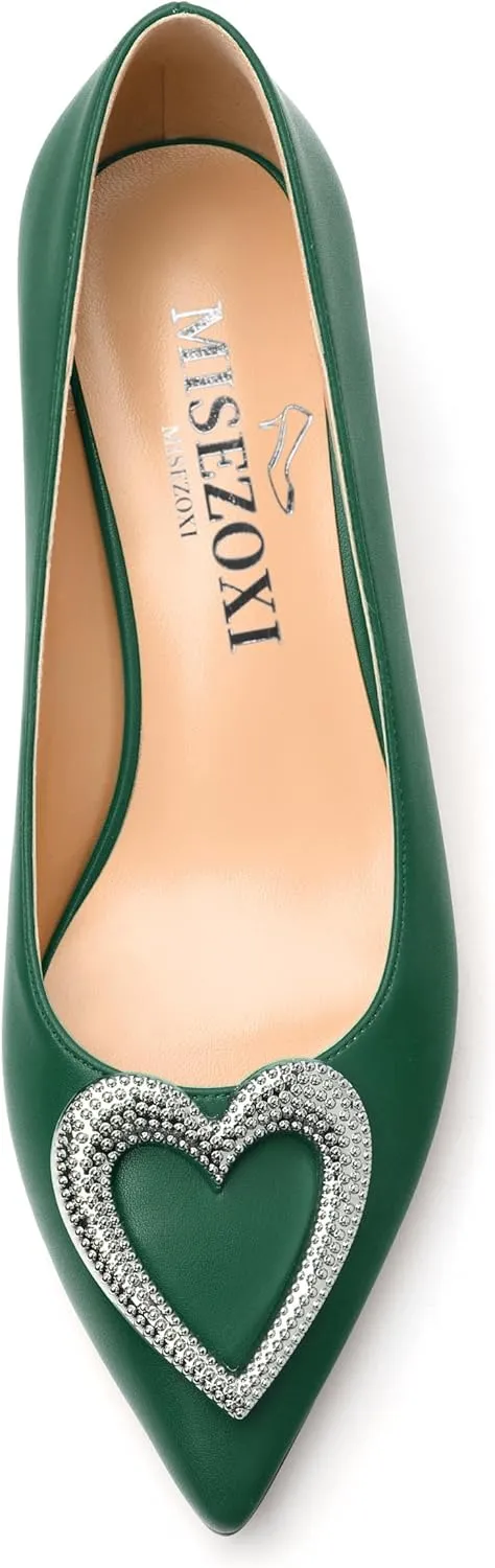 Women's Pumps Shoes Kitten Heels for Women Elegant Pumps Heart Shape Metal Pumps Heels