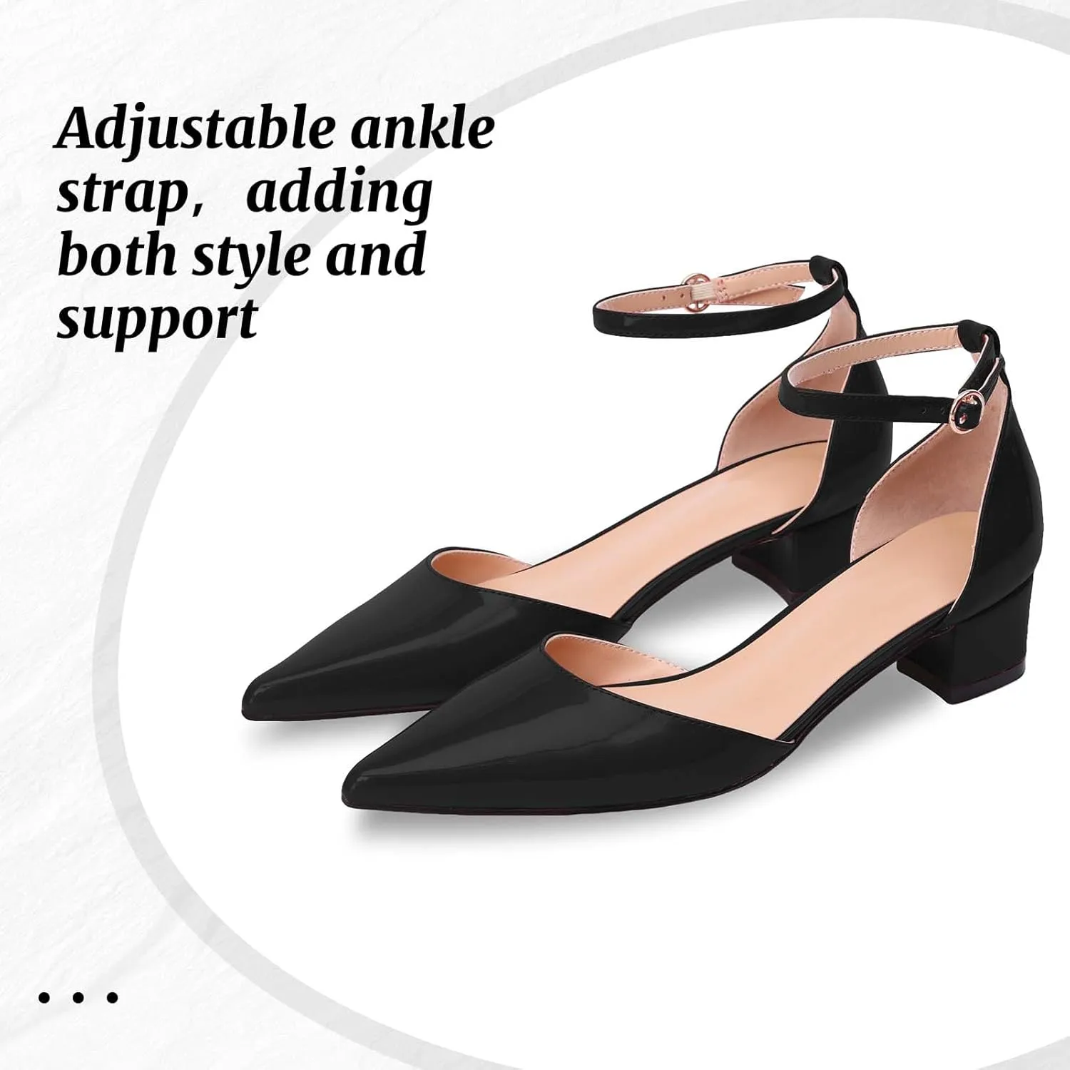 Women's Pumps with Ankle Strap,Pointed Closed Toe Low Chunky Block Heels,Comfortable Elegant Dress Shoes for Women Office Wedding Casual