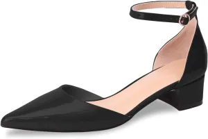 Women's Pumps with Ankle Strap,Pointed Closed Toe Low Chunky Block Heels,Comfortable Elegant Dress Shoes for Women Office Wedding Casual