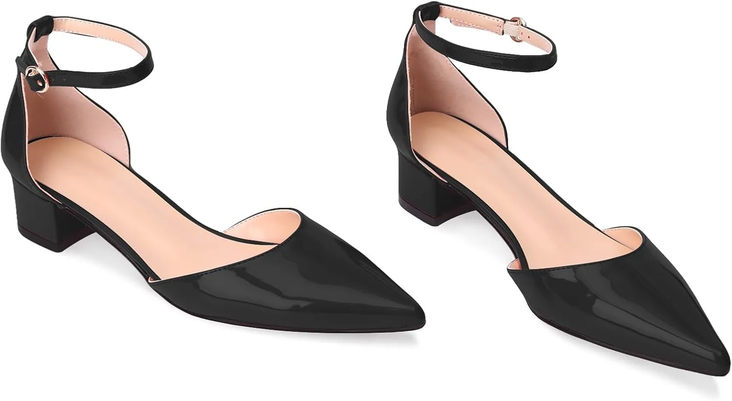 Women's Pumps with Ankle Strap,Pointed Closed Toe Low Chunky Block Heels,Comfortable Elegant Dress Shoes for Women Office Wedding Casual