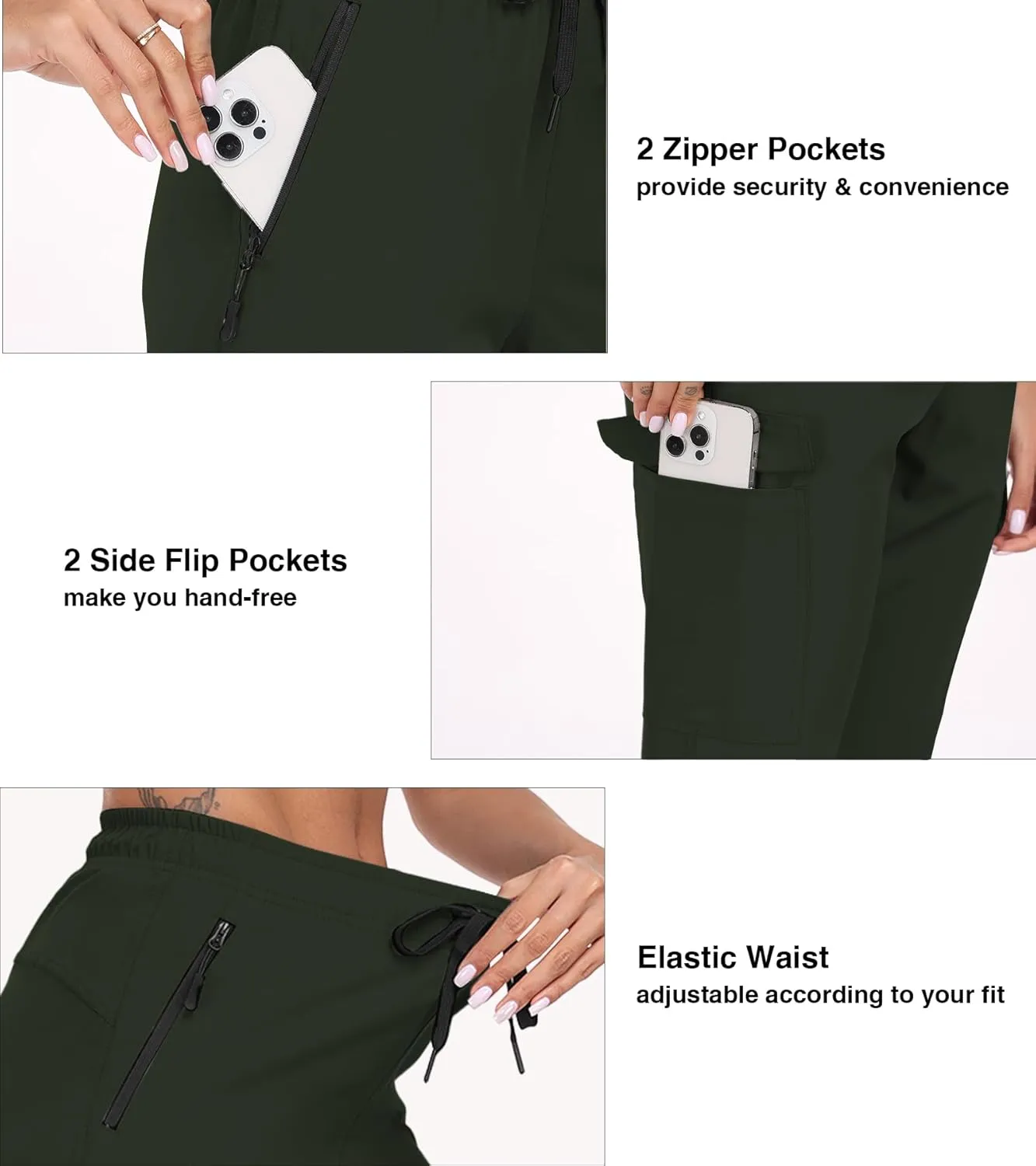 Women's Quick Dry Cargo Pants Water Resistant Hiking Pants Lightweight High Waisted Pants Zipper Pocket QYY24013
