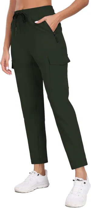 Women's Quick Dry Cargo Pants Water Resistant Hiking Pants Lightweight High Waisted Pants Zipper Pocket QYY24013